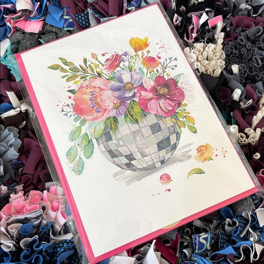 🆕Papyrus Floral Disco Ball Blank Inside Greeting Card